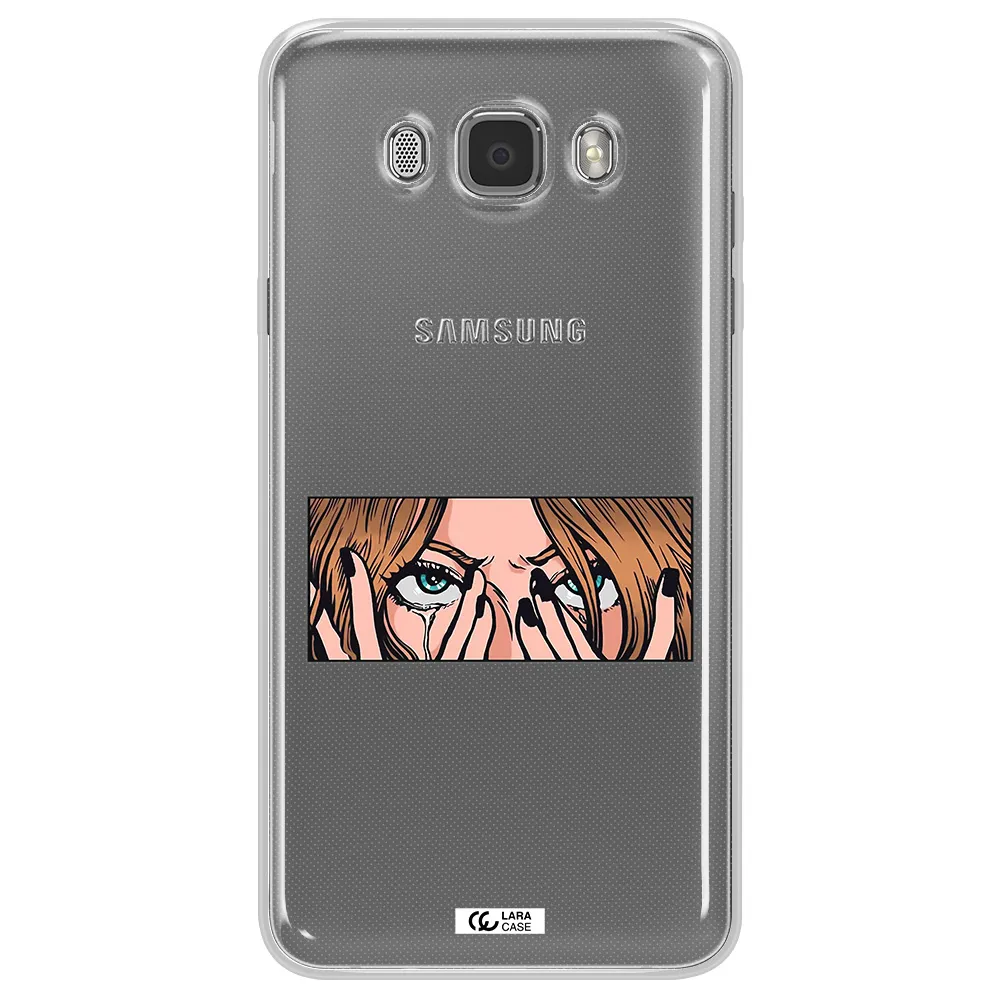 a cartoon of a woman holding her eyes Samsung J7 2016 Clear TPU Case