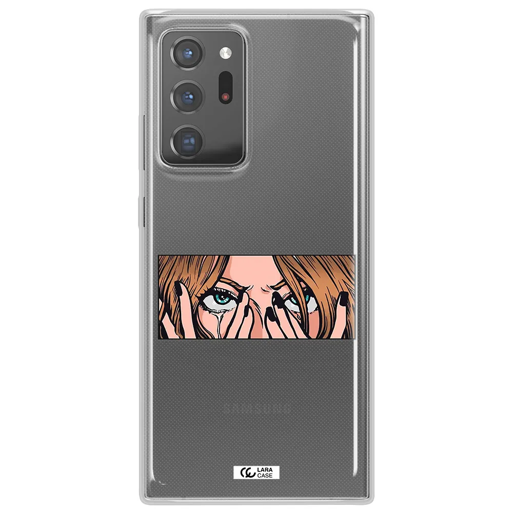 a cartoon of a woman holding her eyes Samsung Note 20 Ultra Clear TPU Case