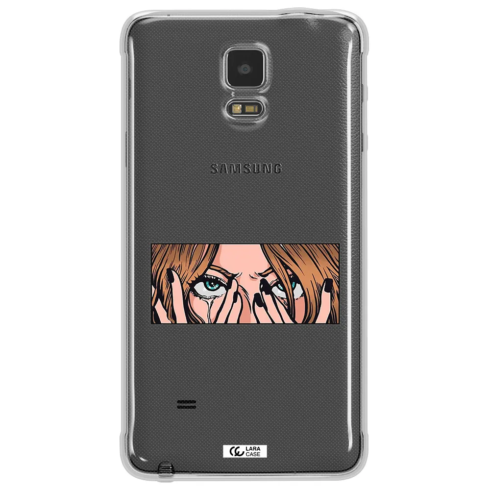 a cartoon of a woman holding her eyes Samsung Note 4 Clear TPU Case