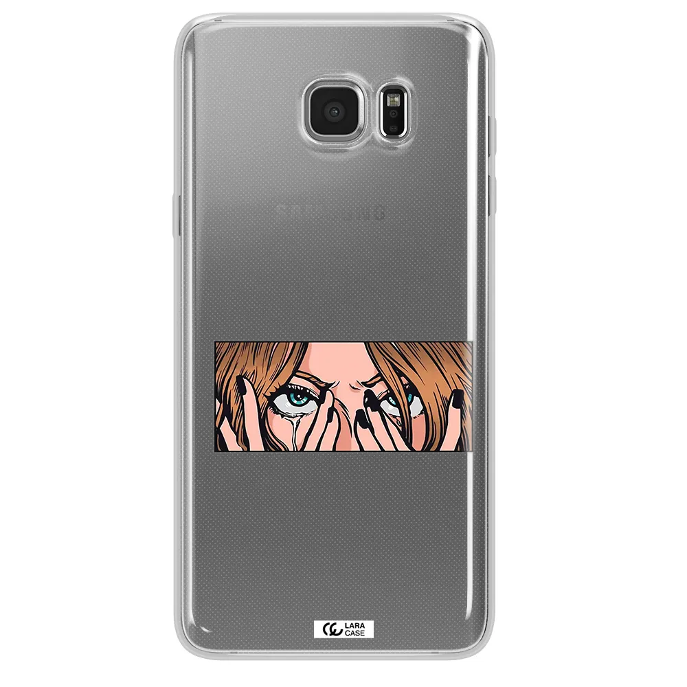 a cartoon of a woman holding her eyes Samsung Note 5 Clear TPU Case