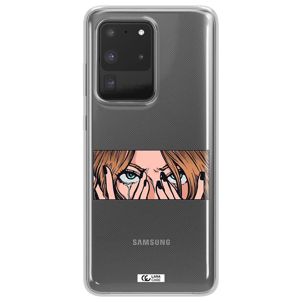 a cartoon of a woman holding her eyes Samsung S20 Ultra Clear TPU Case