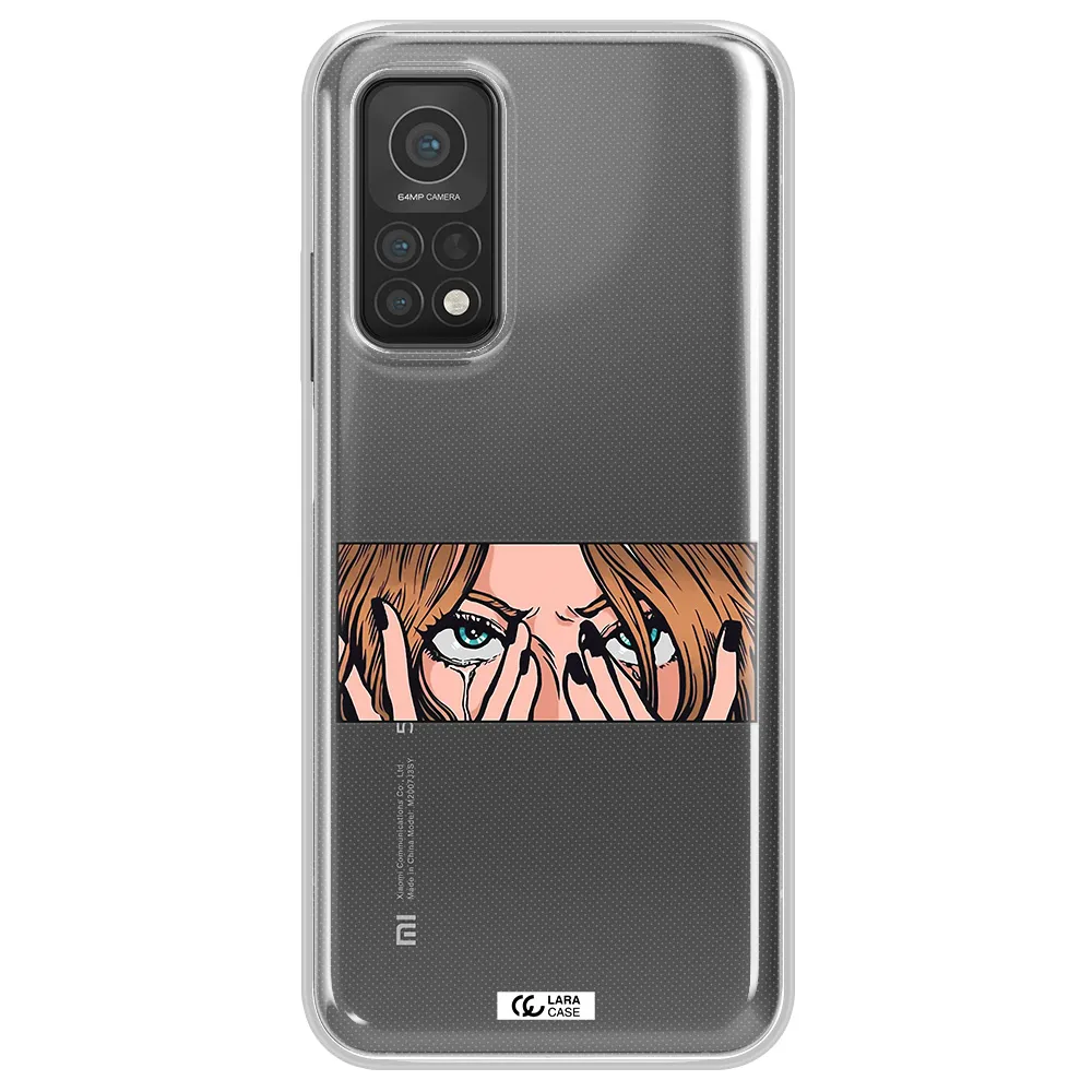 a cartoon of a woman holding her eyes Xiaomi Mi 10T Clear TPU Case