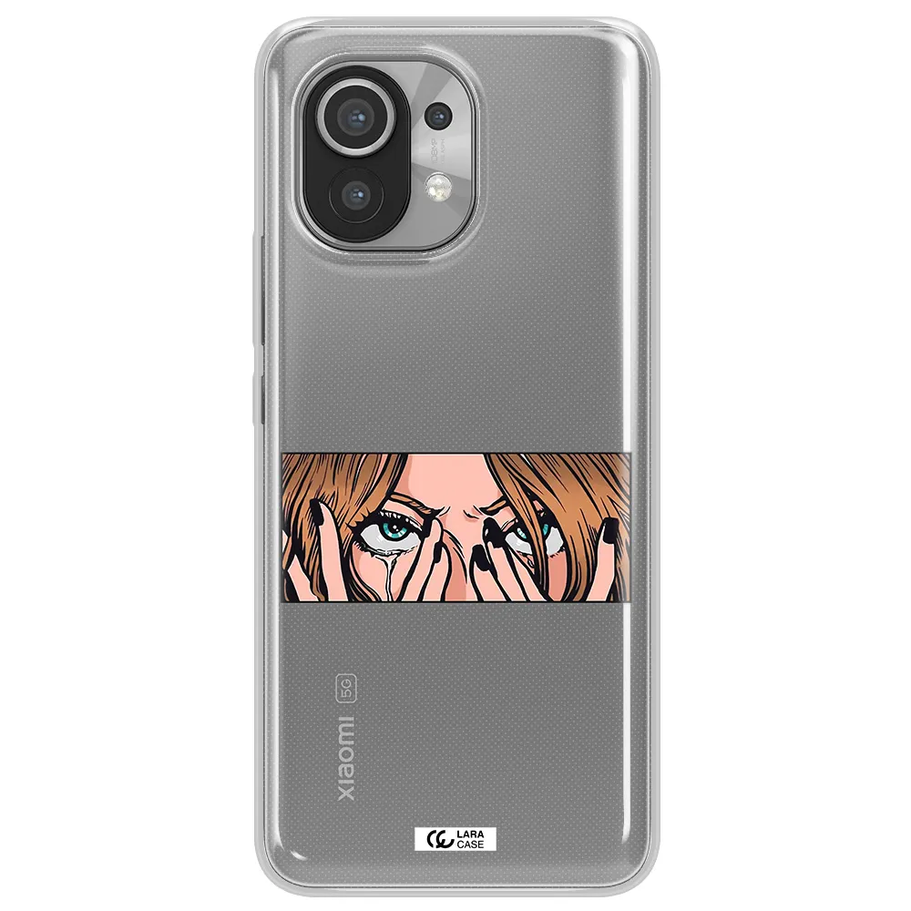 a cartoon of a woman holding her eyes Xiaomi Mi 11 Clear TPU Case