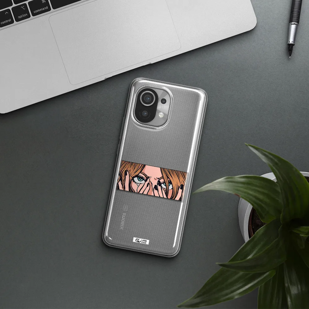 a cartoon of a woman holding her eyes Xiaomi Mi 11 Clear TPU Case