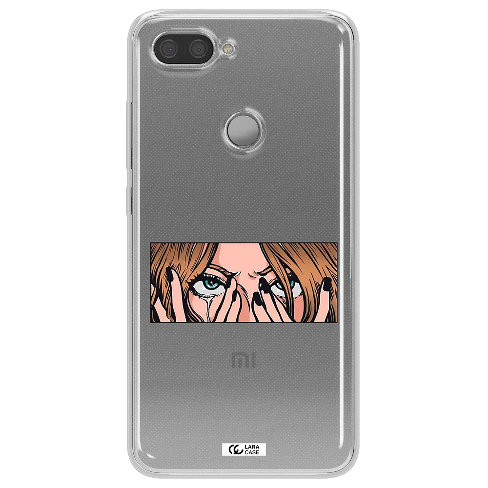 a cartoon of a woman holding her eyes Xiaomi Mi 8 Lite Clear TPU Case