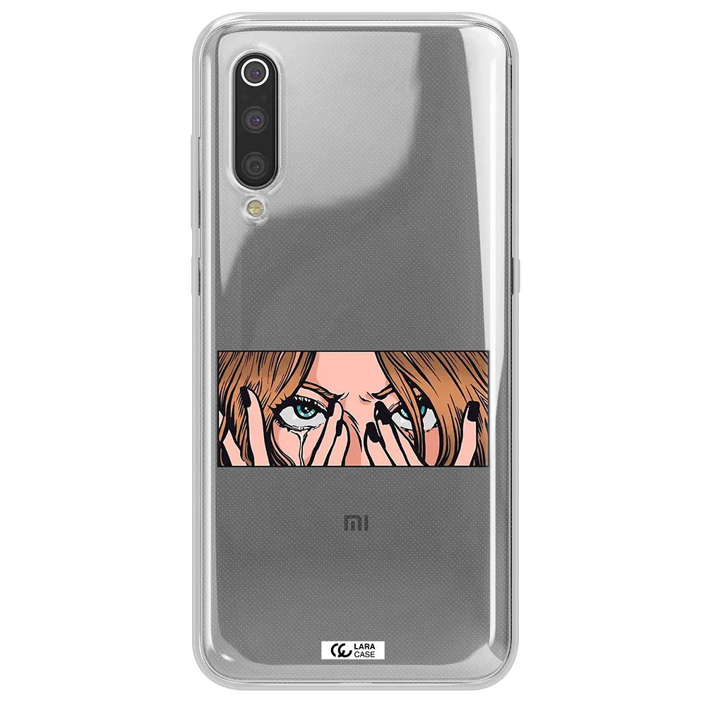 a cartoon of a woman holding her eyes Xiaomi Mi 9 Clear TPU Case