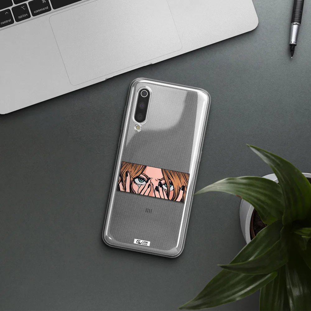 a cartoon of a woman holding her eyes Xiaomi Mi 9 Clear TPU Case