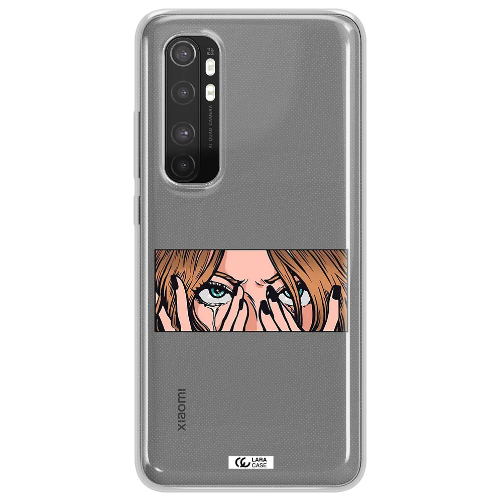 a cartoon of a woman holding her eyes Xiaomi Mi Note 10 Lite Clear TPU Case