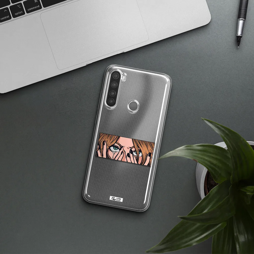 a cartoon of a woman holding her eyes Xiaomi Note 8 Clear TPU Case