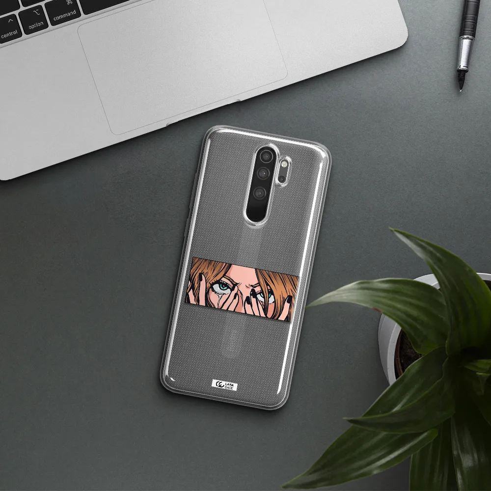a cartoon of a woman holding her eyes Xiaomi Note 8 Pro Clear TPU Case