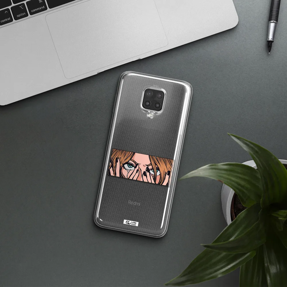 a cartoon of a woman holding her eyes Xiaomi Note 9 Pro Clear TPU Case