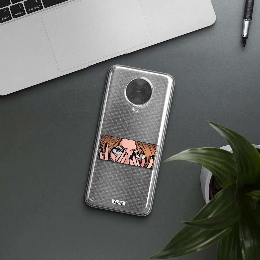 a cartoon of a woman holding her eyes Xiaomi Poco F2 Pro Clear TPU Case