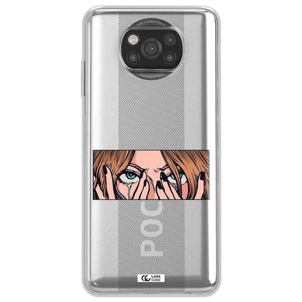 a cartoon of a woman holding her eyes Xiaomi Poco X3 Clear TPU Case