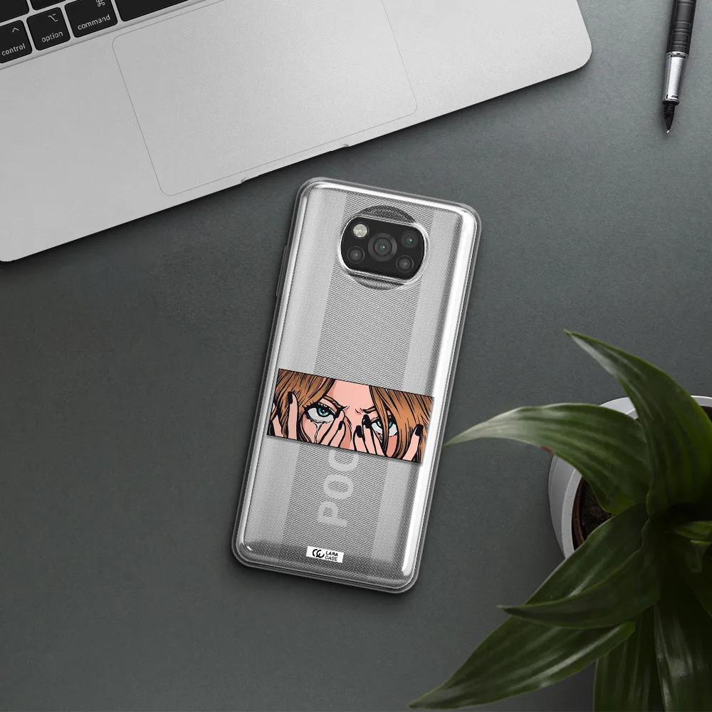 a cartoon of a woman holding her eyes Xiaomi Poco X3 Clear TPU Case