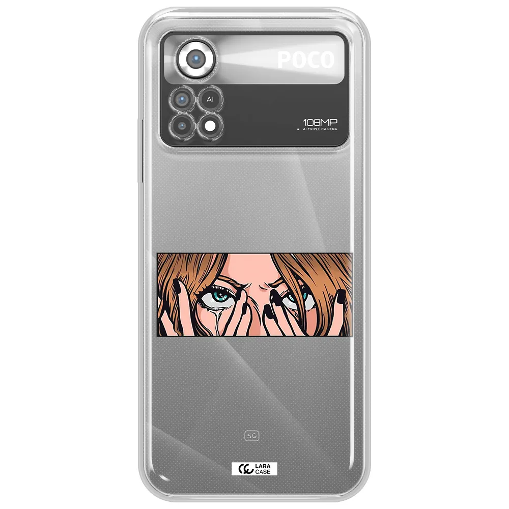 a cartoon of a woman holding her eyes Xiaomi Poco X4 Pro Clear TPU Case