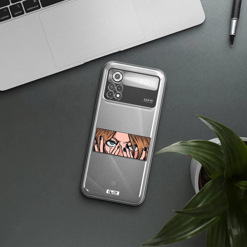 a cartoon of a woman holding her eyes Xiaomi Poco X4 Pro Clear TPU Case