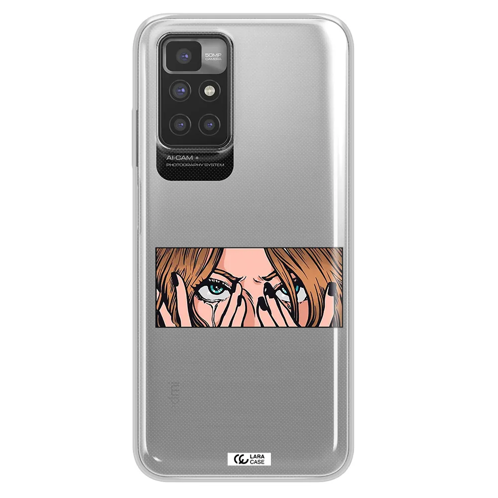 a cartoon of a woman holding her eyes Xiaomi Redmi 10 Clear TPU Case