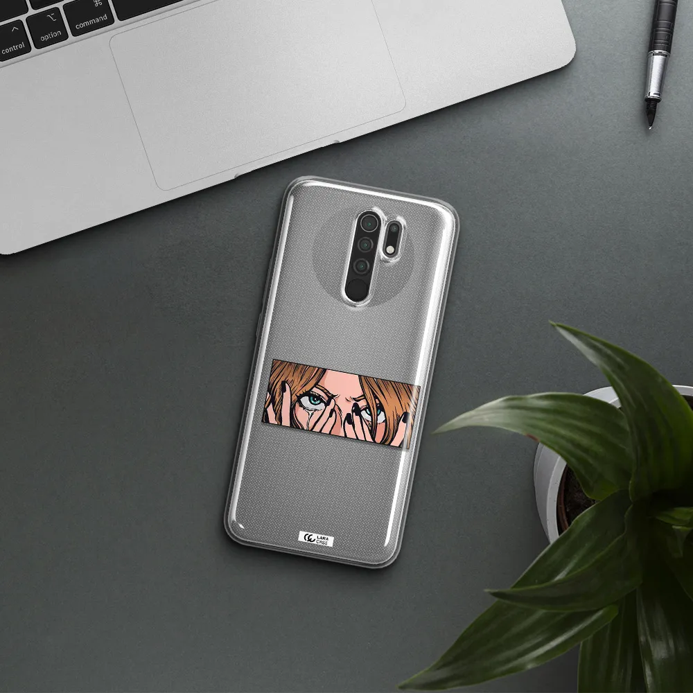a cartoon of a woman holding her eyes Xiaomi Redmi 9 Clear TPU Case