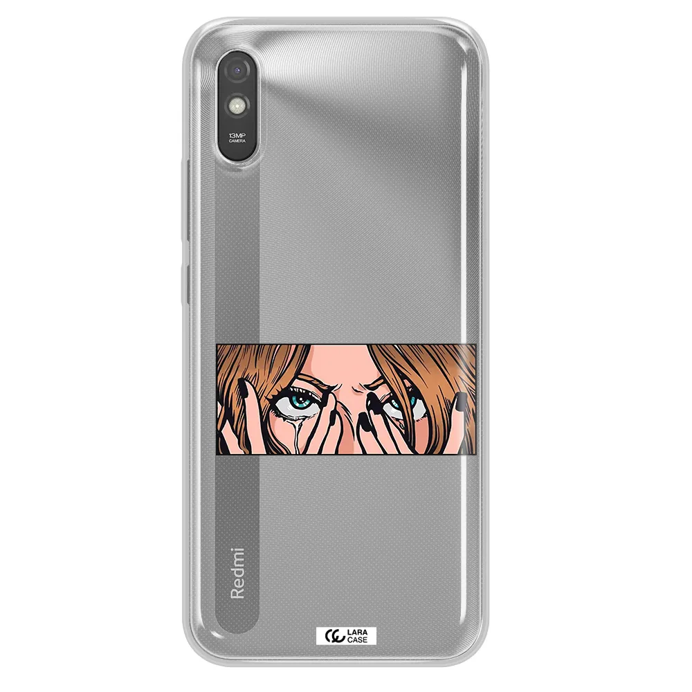 a cartoon of a woman holding her eyes Xiaomi Redmi 9A Clear TPU Case