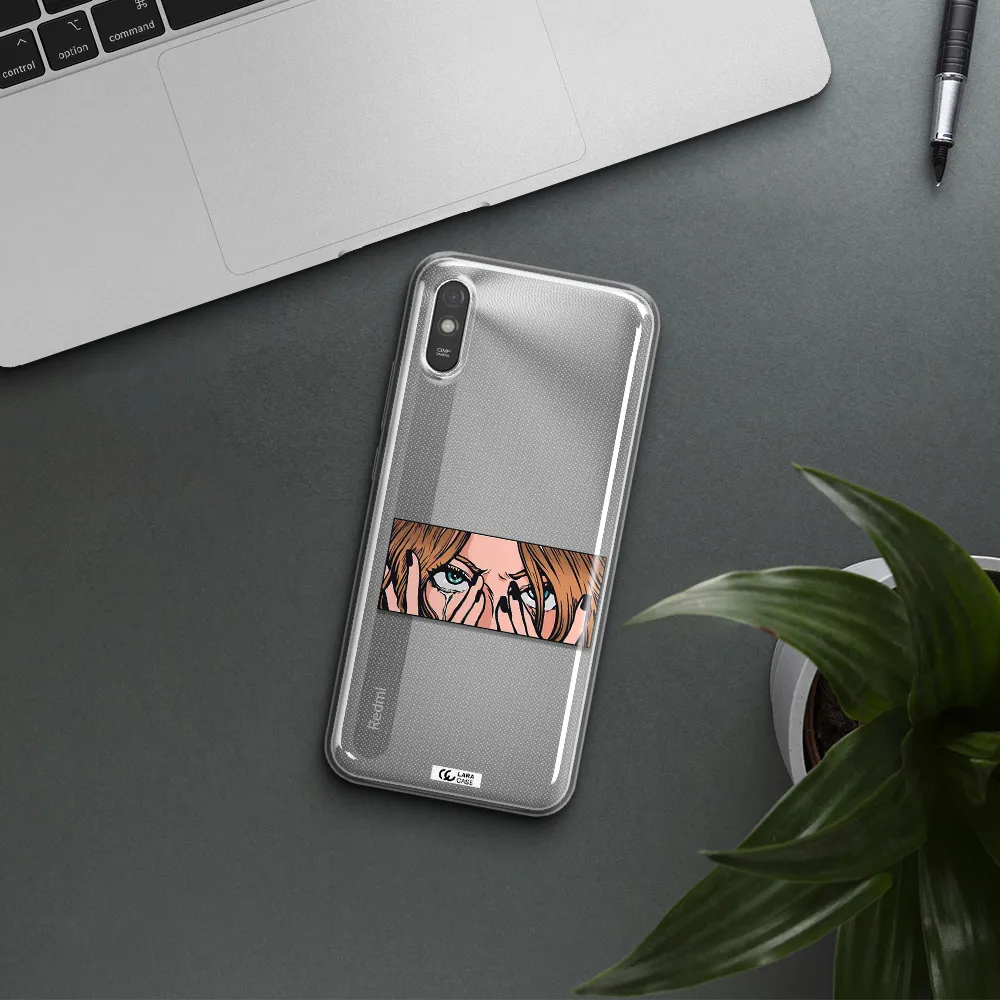 a cartoon of a woman holding her eyes Xiaomi Redmi 9A Clear TPU Case
