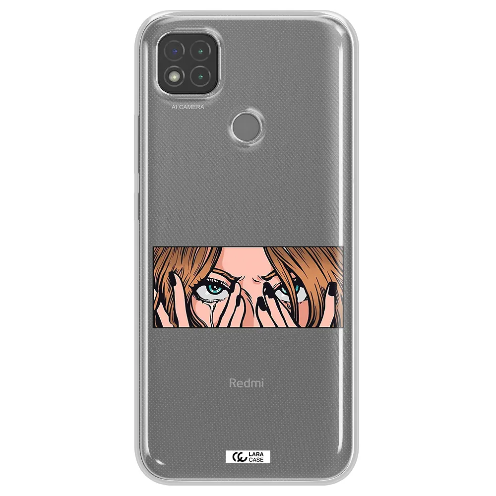 a cartoon of a woman holding her eyes Xiaomi Redmi 9C Clear TPU Case