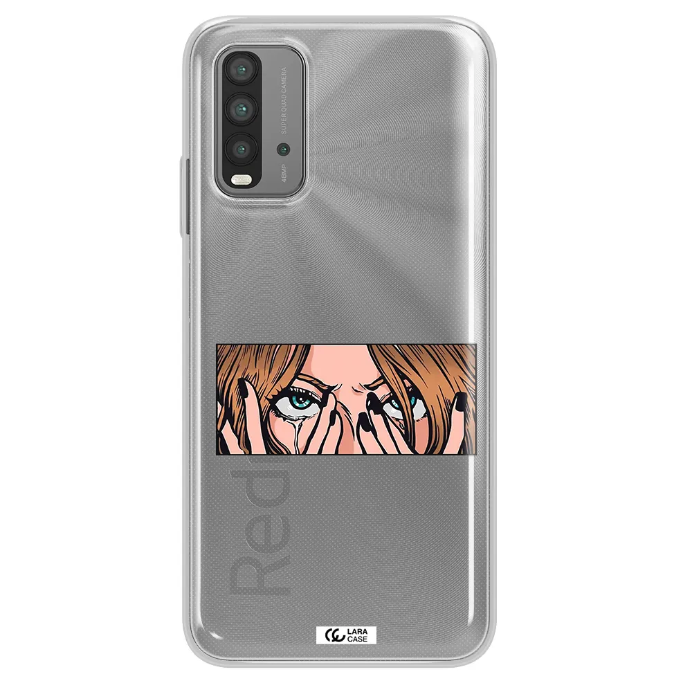 a cartoon of a woman holding her eyes Xiaomi Redmi 9T Clear TPU Case