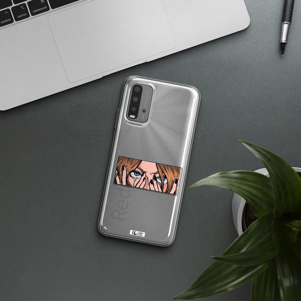 a cartoon of a woman holding her eyes Xiaomi Redmi 9T Clear TPU Case