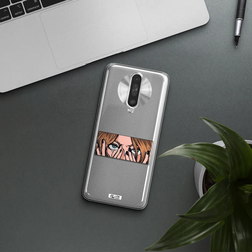 a cartoon of a woman holding her eyes Xiaomi Redmi K30 Clear TPU Case