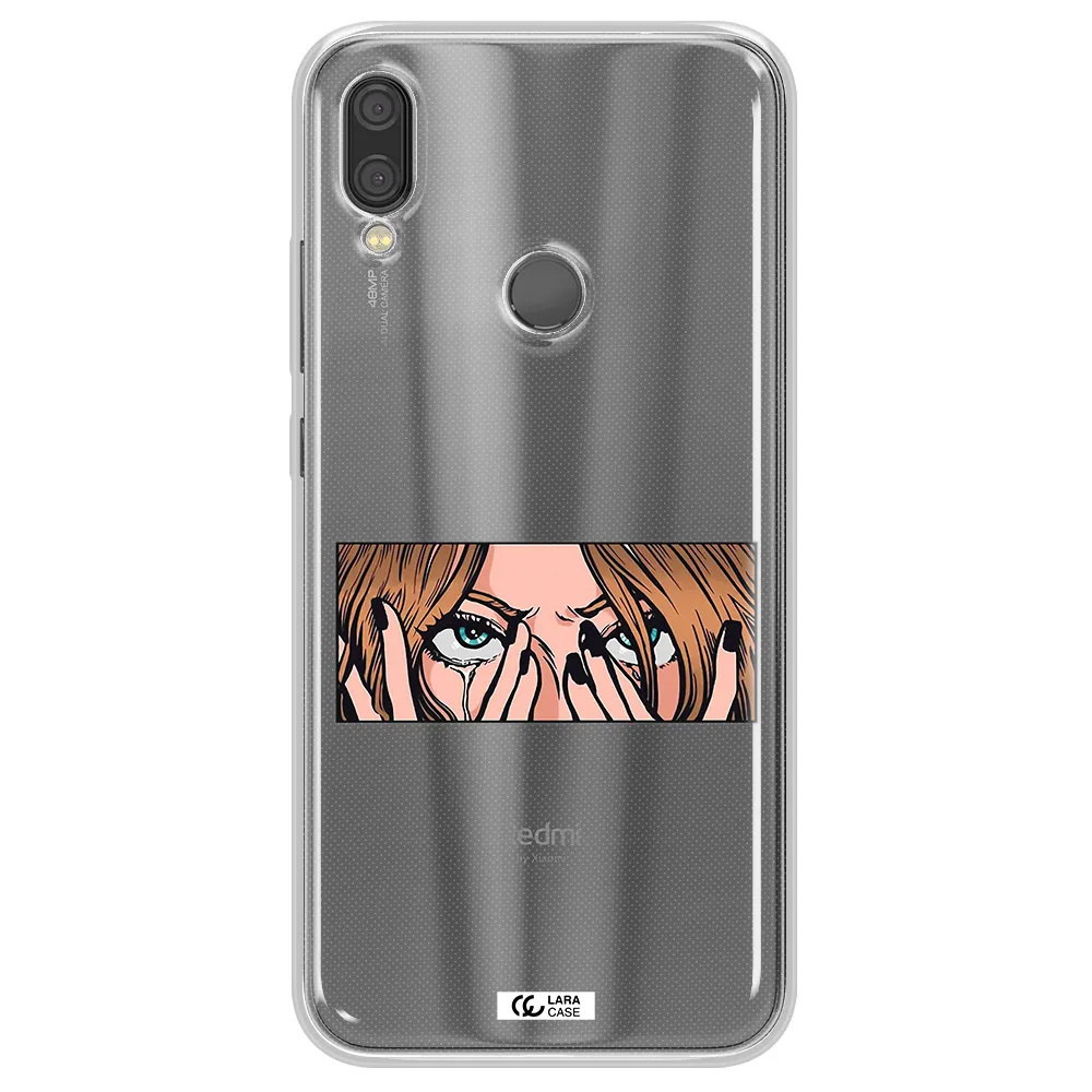 a cartoon of a woman holding her eyes Xiaomi Redmi Note 7 Clear TPU Case