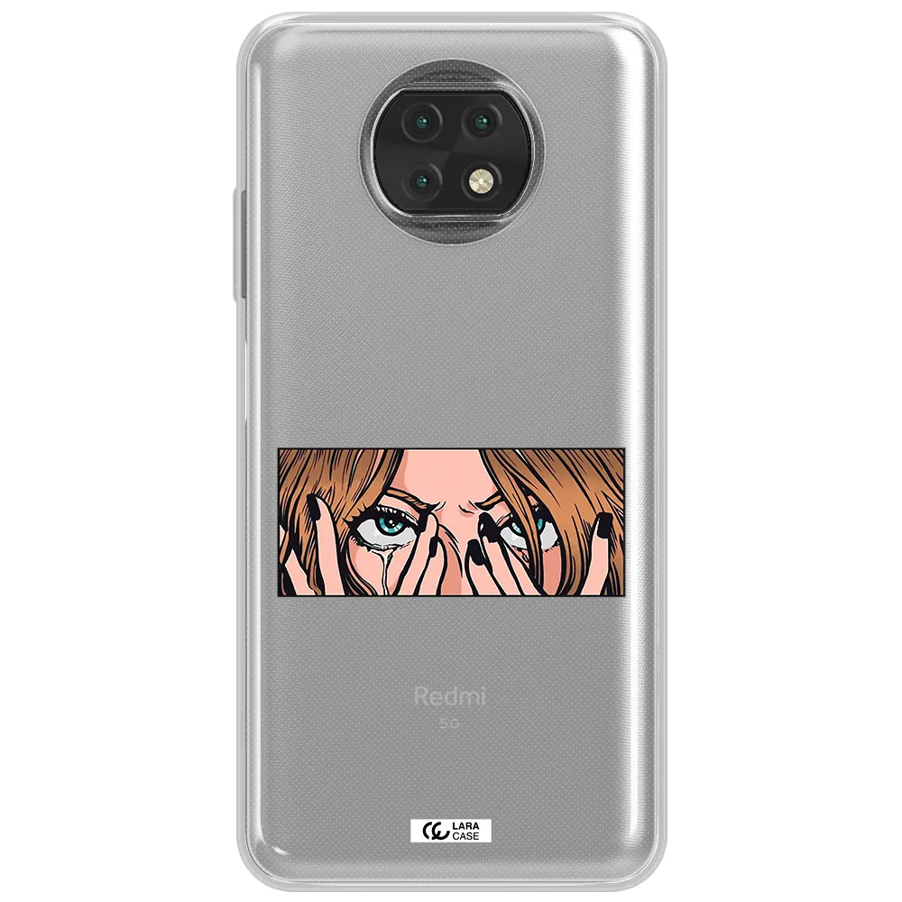 A Cartoon Of A Woman Holding Her Eyes Xiaomi Redmi Note 9T Clear Tpu Case