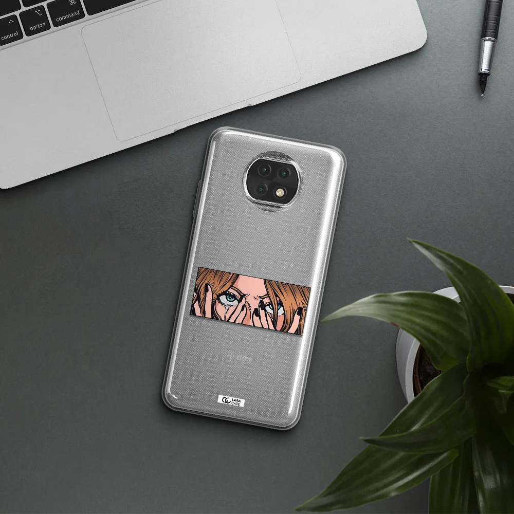 A Cartoon Of A Woman Holding Her Eyes Xiaomi Redmi Note 9T Clear Tpu Case