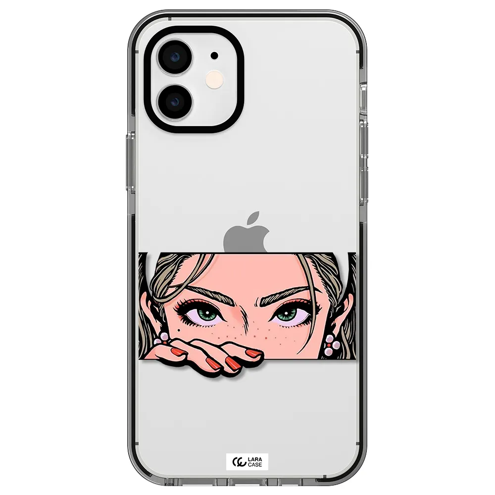 a cartoon of a woman's face Apple iPhone 11 impact black border Case