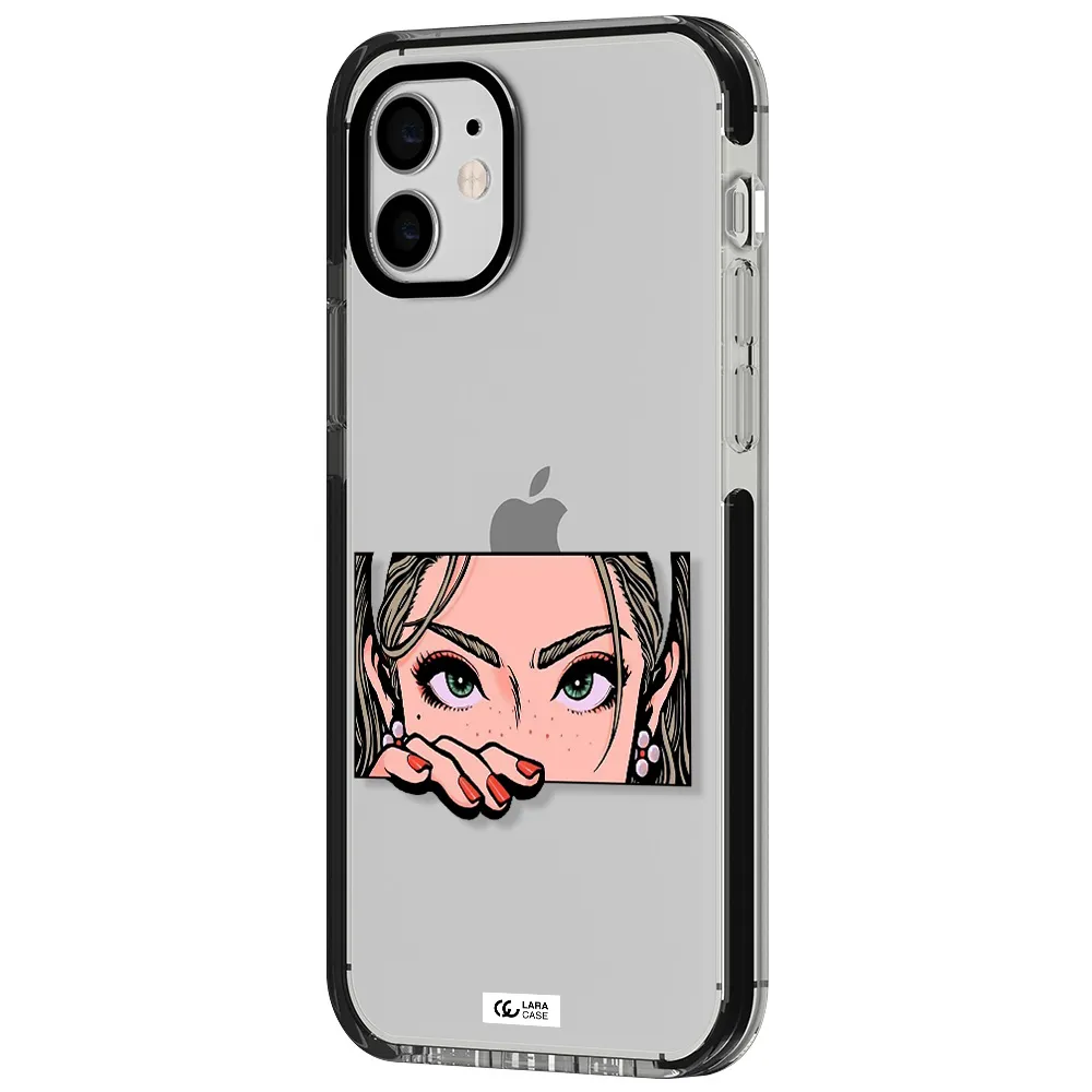 a cartoon of a woman's face Apple iPhone 11 impact black border Case
