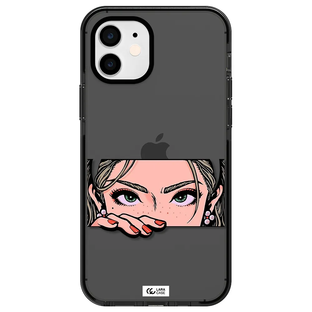 a cartoon of a woman's face Apple iPhone 11 impact Smoke Black Case