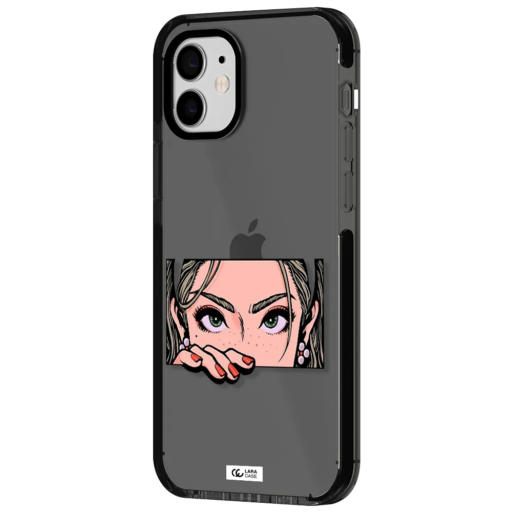 a cartoon of a woman's face Apple iPhone 11 impact Smoke Black Case