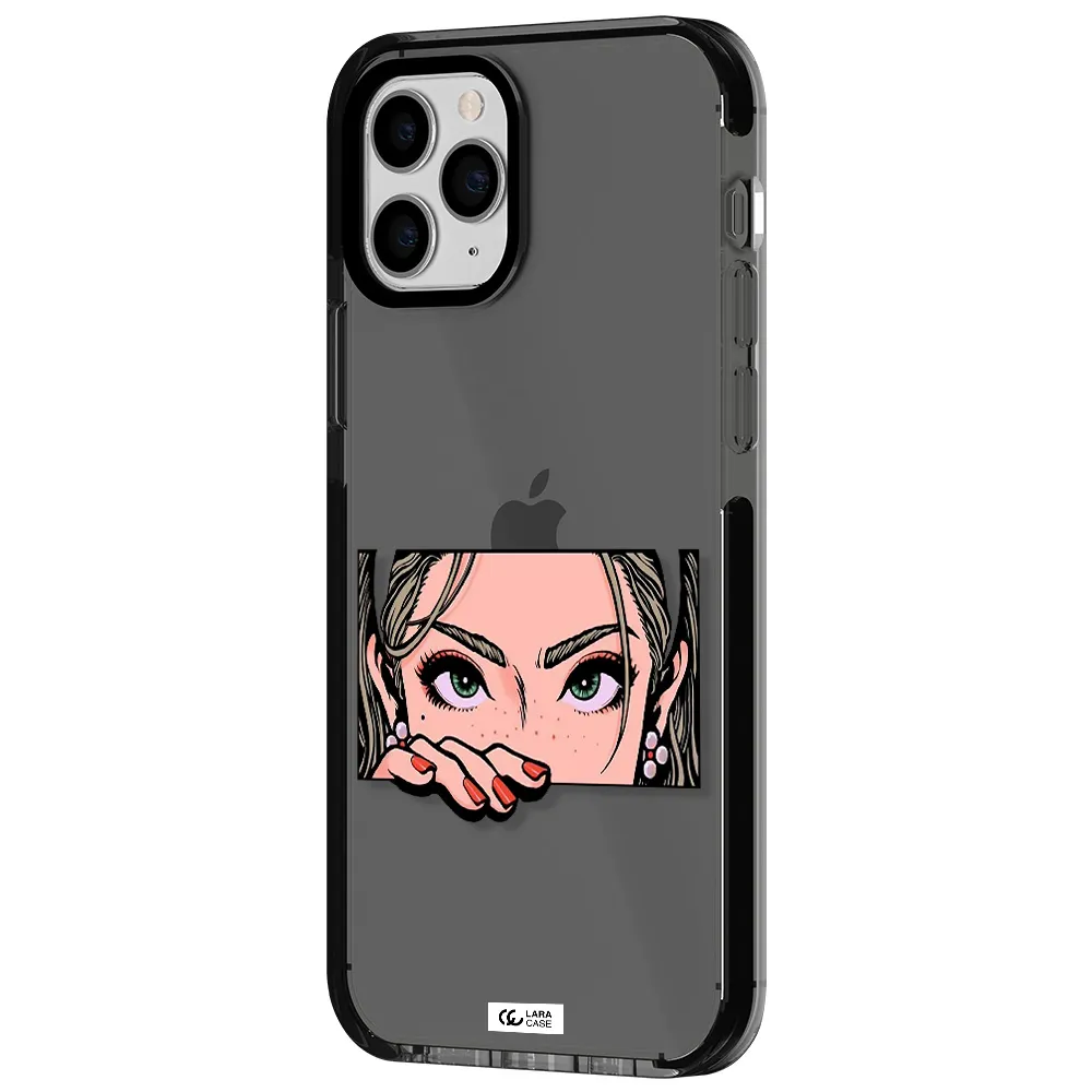 a cartoon of a woman's face Apple iPhone 11 pro max impact Smoke Black Case