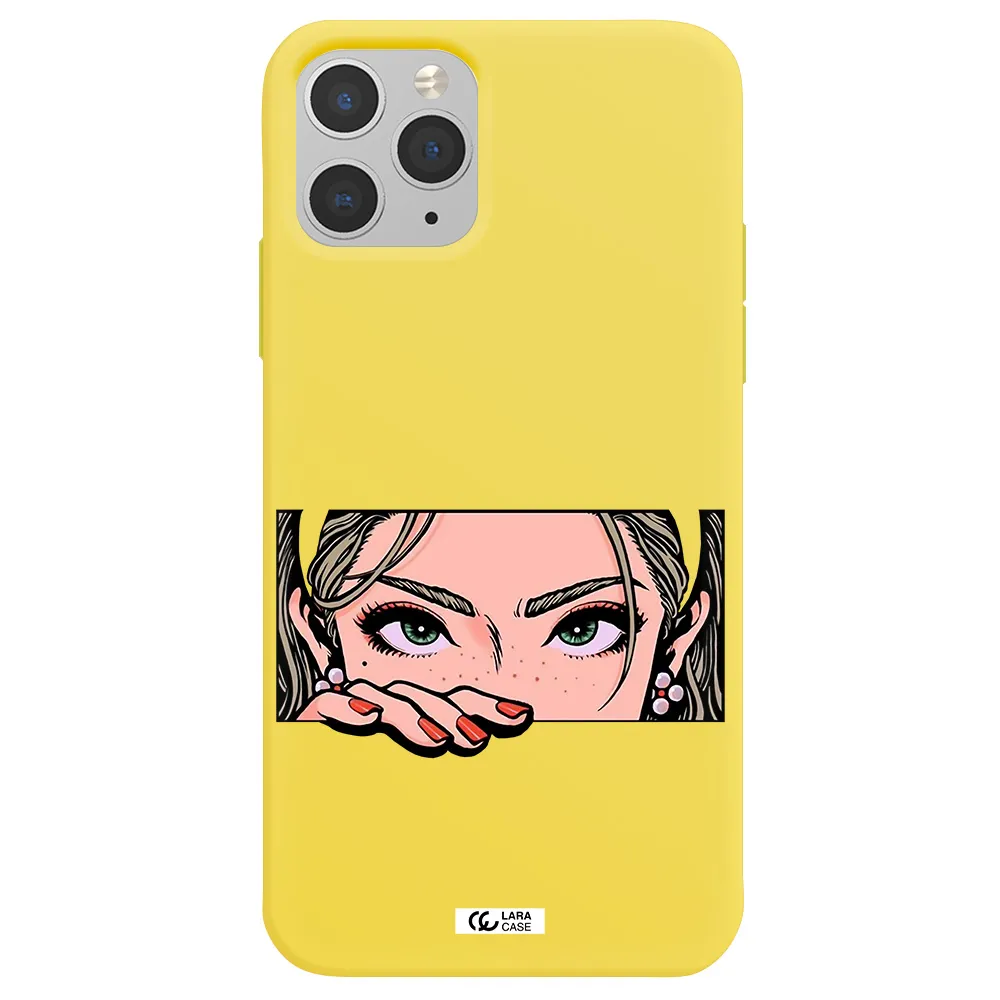 a cartoon of a woman's face Apple iPhone 11 pro max Silicone canary yellow Case