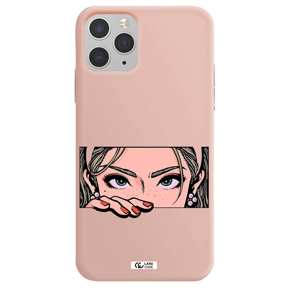 a cartoon of a woman's face Apple iPhone 11 pro max Silicone pastel pink Case
