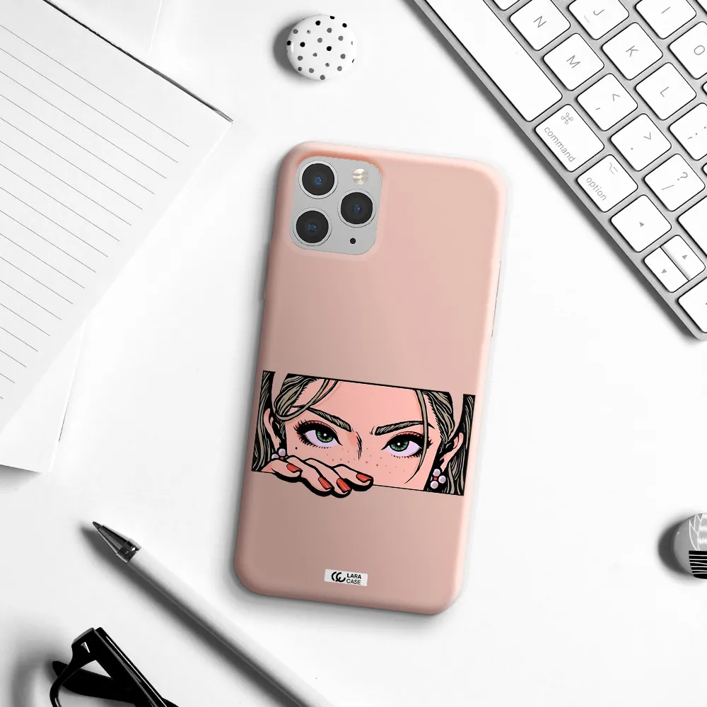 a cartoon of a woman's face Apple iPhone 11 pro max Silicone pastel pink Case