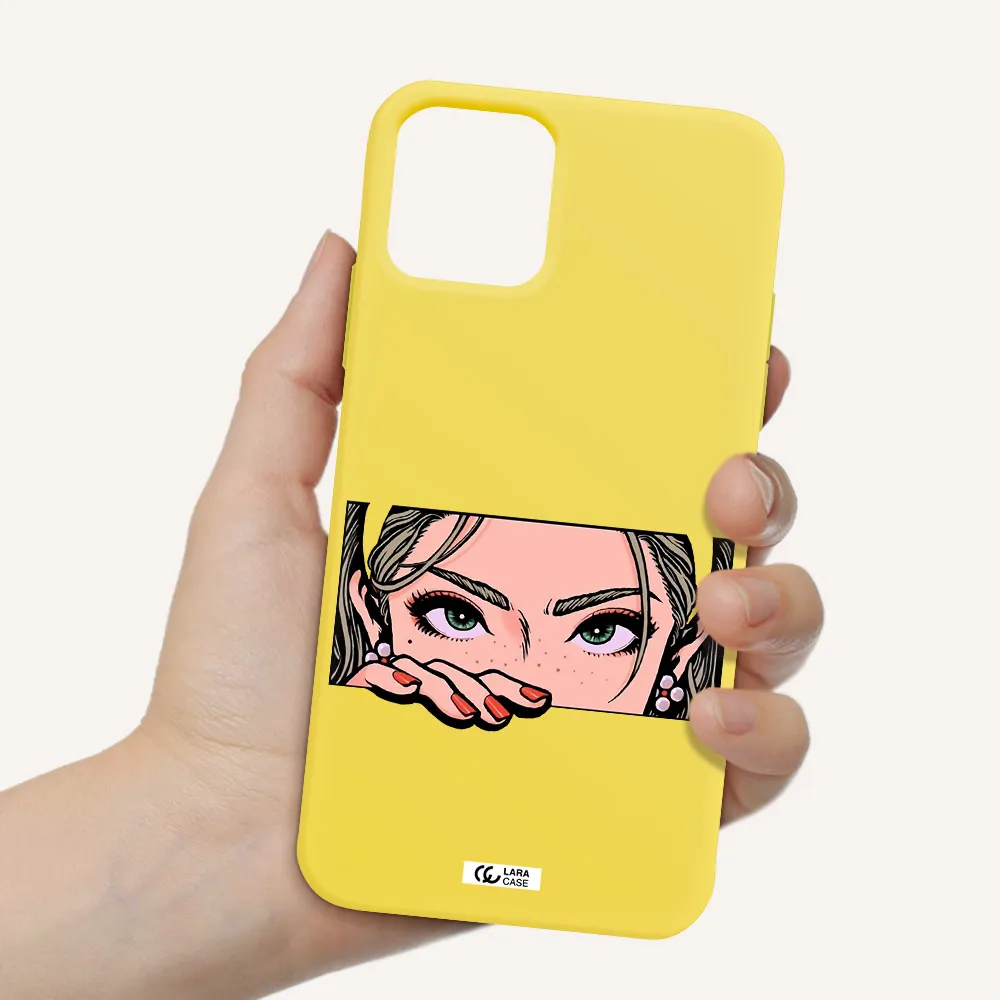 a cartoon of a woman's face Apple iPhone 11 pro Silicone canary yellow Case