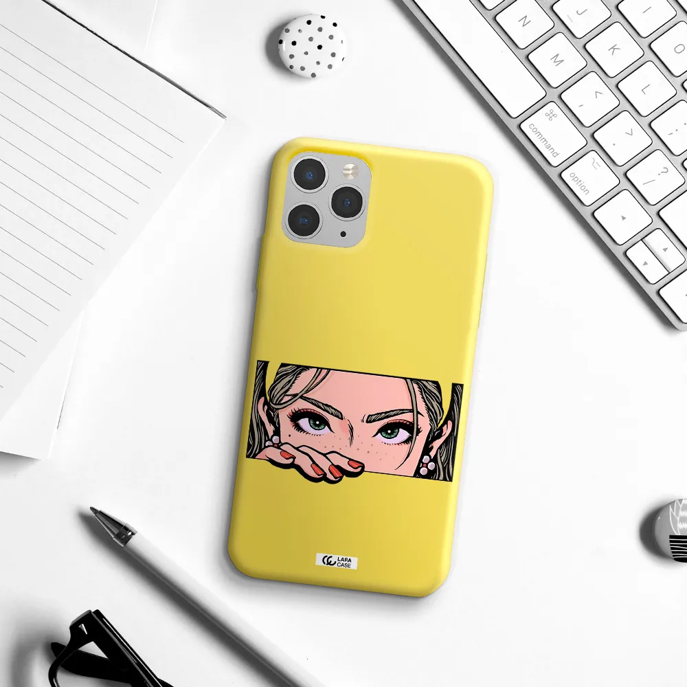 a cartoon of a woman's face Apple iPhone 11 pro Silicone canary yellow Case