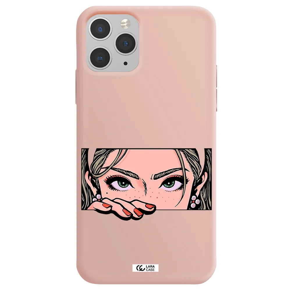 a cartoon of a woman's face Apple iPhone 11 pro Silicone pastel pink Case