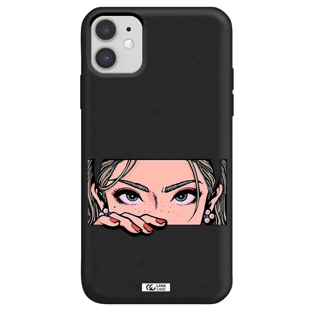 a cartoon of a woman's face Apple iPhone 11 Silicone black Case