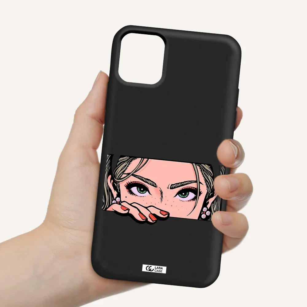 a cartoon of a woman's face Apple iPhone 11 Silicone black Case
