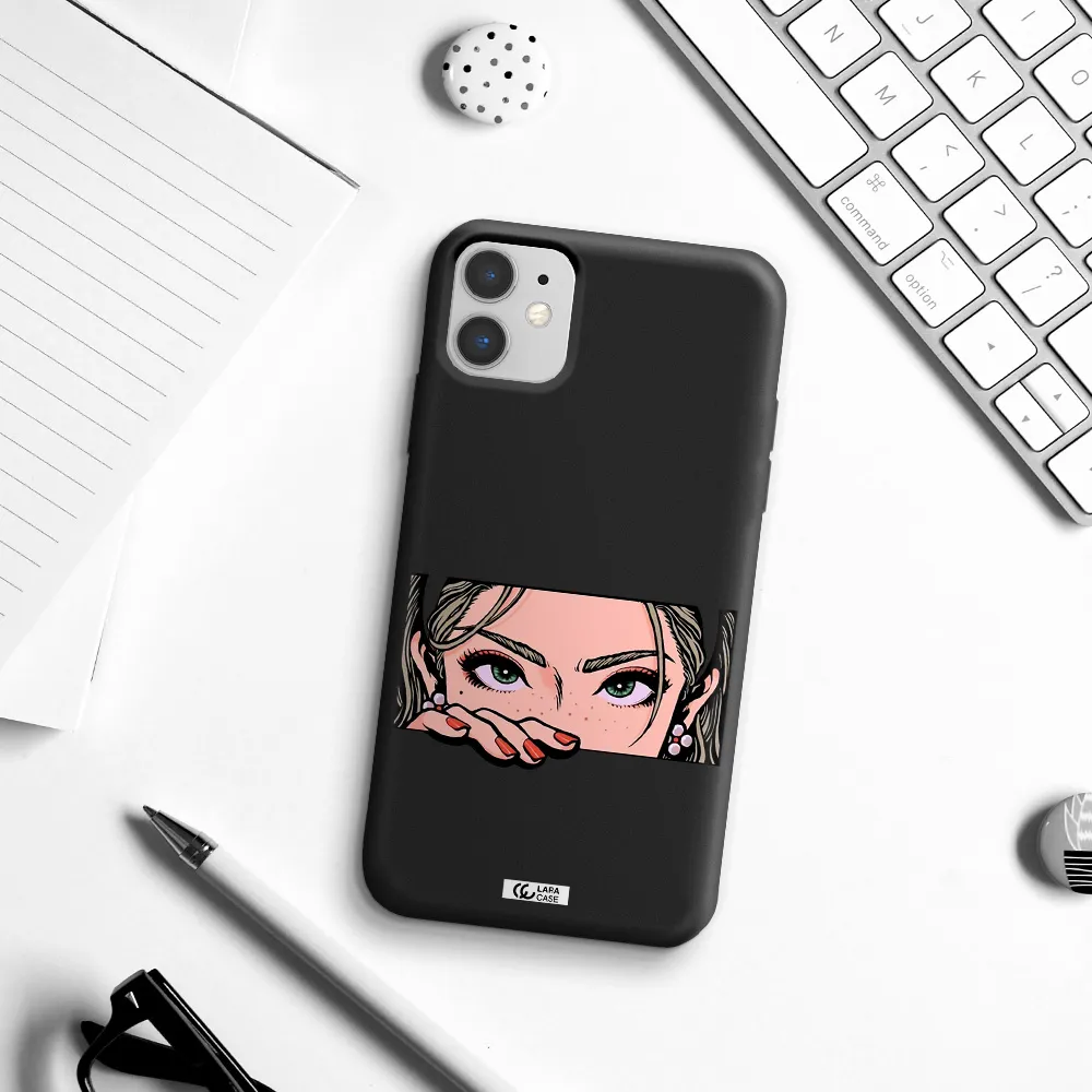 a cartoon of a woman's face Apple iPhone 11 Silicone black Case