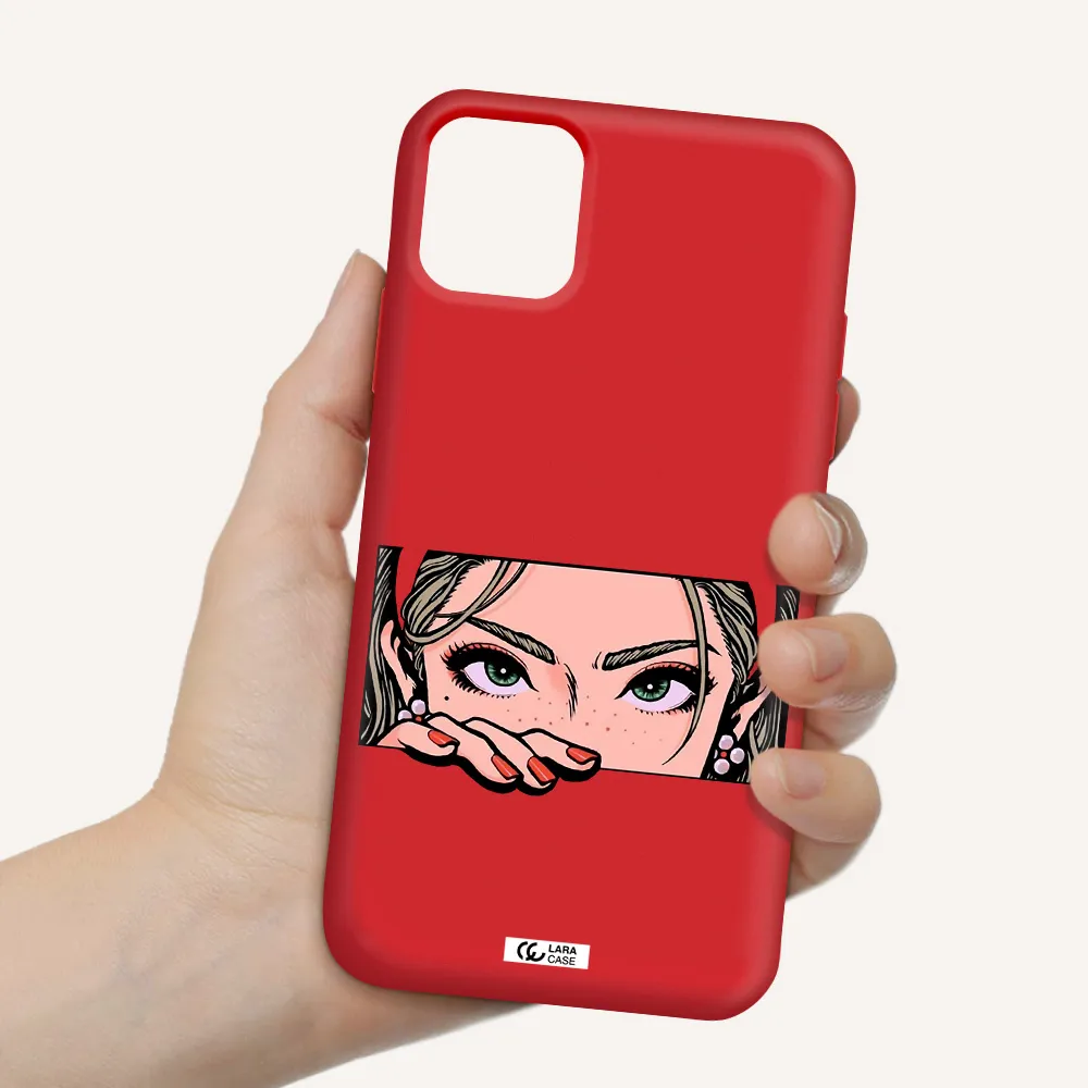 a cartoon of a woman's face Apple iPhone 11 Silicone Imperial Red Case