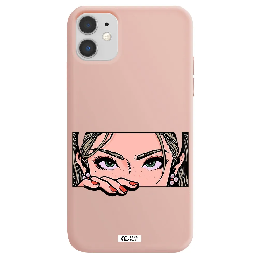 a cartoon of a woman's face Apple iPhone 11 Silicone pastel pink Case