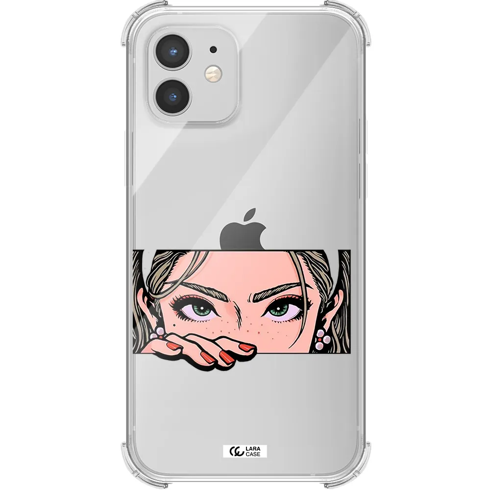 a cartoon of a woman's face Apple iPhone 12 Clear PC Case
