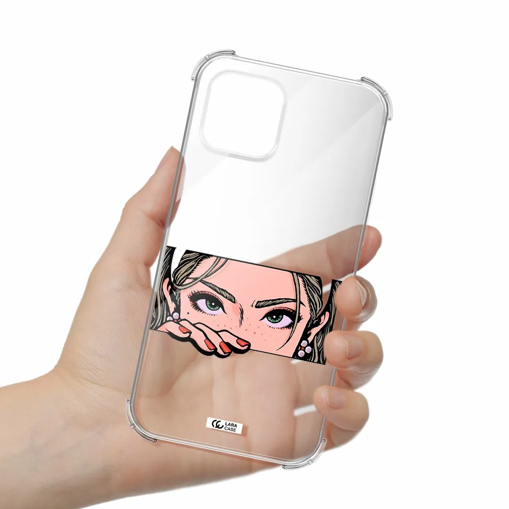 a cartoon of a woman's face Apple iPhone 12 Clear PC Case