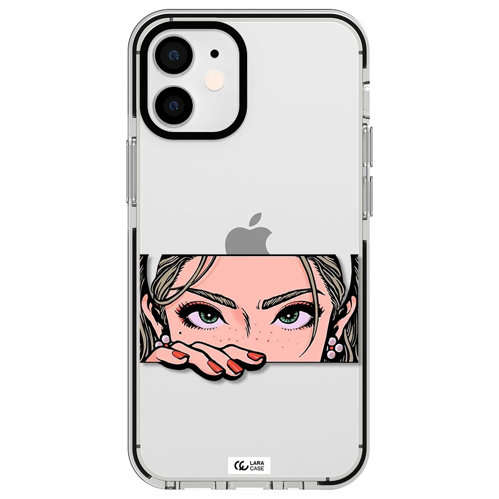 a cartoon of a woman's face Apple iPhone 12 mini impact black border Case